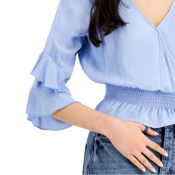 Just Polly Juniors Smocked-Waist Top, shirt Denim XL - Picture 6 of 7